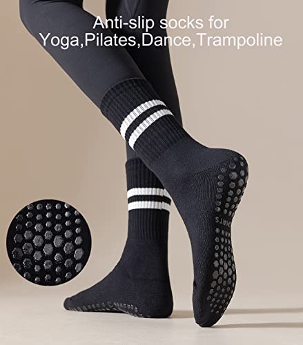 CHUNG Calcetines de algodón para yoga, pilates, trampolín, fitness, para mujeres, adolescentes, jóvenes, para entrenamiento en interiores, Negro/Gris/Aqua/Azul Bebé, 4-7