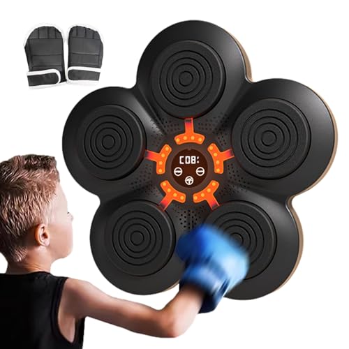 Chuvour Máquina De Boxeo Musical, Montaje En Pared, Entrenamiento Inteligente De Boxeo, Máquina De Boxeo con Iluminación con Música Bluetooths, Almohadilla De Boxeo con LED con Guantes De Boxeo