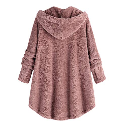 Cihdmfb Chaqueta de forro polar para mujer, oversize Button Down, sudadera con capucha para otoño e invierno, forro polar de peluche, cómodo, cálido, sudadera con capucha, chaqueta de felpa, manga