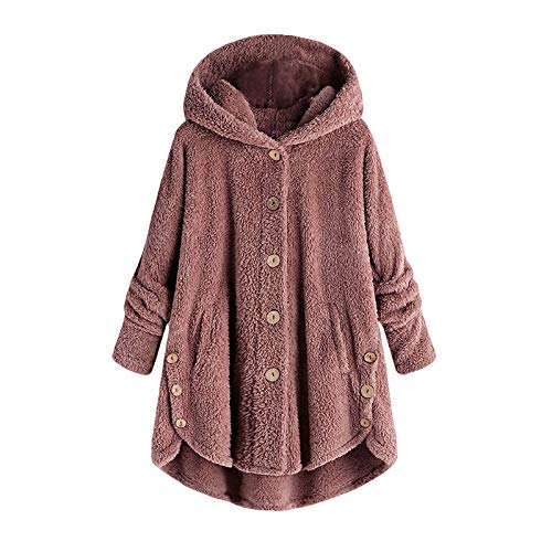 Cihdmfb Chaqueta de forro polar para mujer, oversize Button Down, sudadera con capucha para otoño e invierno, forro polar de peluche, cómodo, cálido, sudadera con capucha, chaqueta de felpa, manga