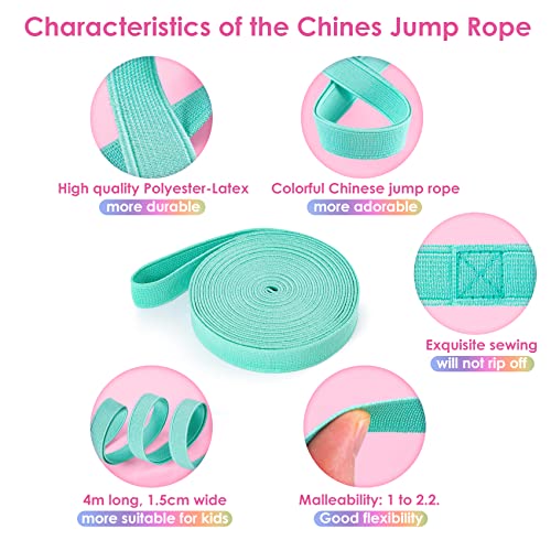 Cikyner Cuerda para Saltar China, 4m de Largo 1.5cm de Ancho Goma Elastica con Instrucciones Goma de Saltar para niños, Juegos para Interiores y Exteriores Niñas y Niños