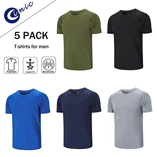 CIMIC 5 Piezas Camiseta Deporte Hombre Camiseta Running Hombre Camisetas Manga Corta Hombre Ropa Deportiva Transpirable Basica para Gym Gimnasio (510-Black Grey Green Navy Blue-L)