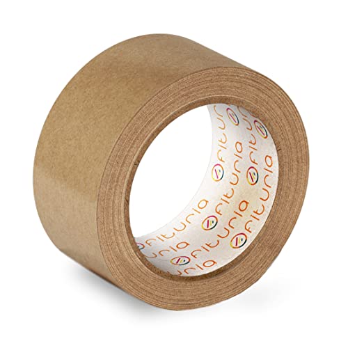 Cinta Adhesiva Ecológica de Papel Kraft color Marrón. Cinta de Carrocero para Embalaje, Enmarcar Cuadros o Sellar. Empaquetado Seguro y Resistente - Ofituria (48 mm x 45 mts - Kraft, 1 Rollo)