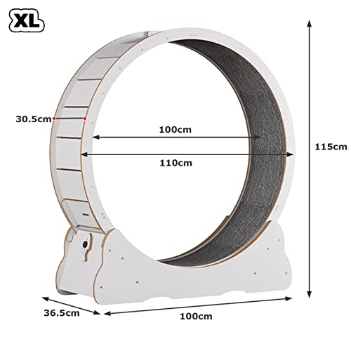 Cinta de correr de gato con diseño sin brecha, rueda de ejercicio para gatos interiores, rueda de carrera de gato silenciosa anti-Piñón de seguridad, dispositivo de pérdida de peso de gatos ,White-XL