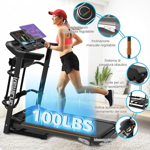 Cinta de correr plegable eléctrica de 120 kg, fitness cinta de correr eléctrica económica, 12 modos de fitness, rodamiento de 120 kg, doble altavoz, bluetooth