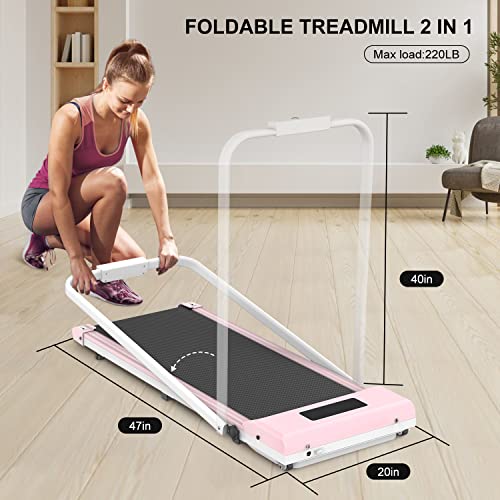 Cinta de Correr Plegable,10 km/h Peso máximo 120 Kg,Superficie de Carrera 42x110cm Pantalla LCD +Control Remoto,máquina para Caminar y Correr para Ejercicio físico en el hogar (Rosa Claro)