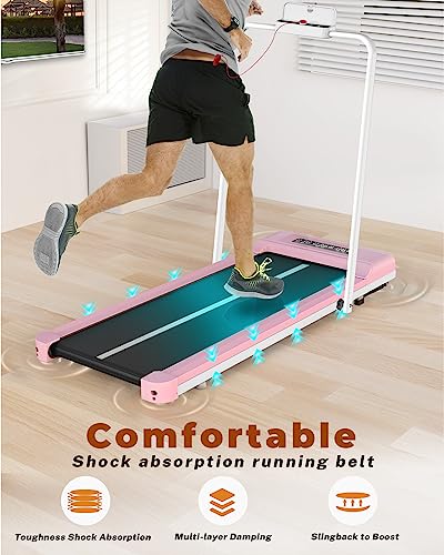 Cinta de Correr Plegable,10 km/h Peso máximo 120 Kg,Superficie de Carrera 42x110cm Pantalla LCD +Control Remoto,máquina para Caminar y Correr para Ejercicio físico en el hogar (Rosa pálido)