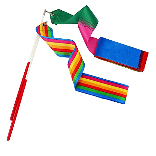 Cinta de gimnasia rítmica para niños, baile artístico, cinta de arco iris, cinta de baile infantil, 2 metros, cinta de gimnasia rítmica, rollo de 6 m, soporte para adultos, bolsa de Sasaki