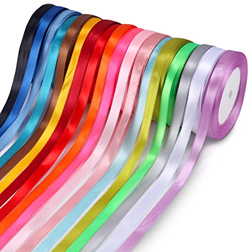 Cinta de Raso, 18 Colores 10mm x 22m Cinta de Satén, Cinta de Tela para Manualidades, Envoltorios de Regalos, Lazos, Decoración de Bodas