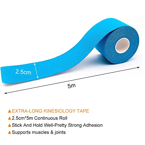 Cinta Kinesiología Tape, Venda Neuromuscular Adhesiva, Alivio Dolor Muscular, Elásticas, Impermeable, Vendaje Kinesiológico, Apto Para Múltiples Zonas, Rollo, 2.5cmx5m, Azul