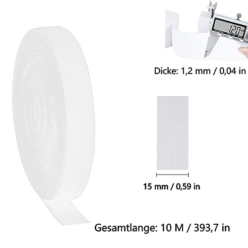 Cintas de Coser, Banda Elástica de 10 Metros, 15 mm Correa Elástica para Coser Tejer, Blanco