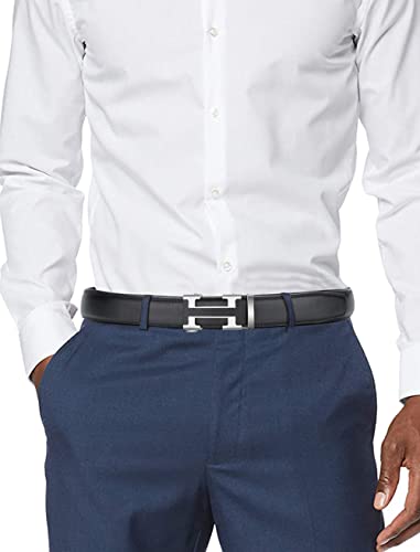 Cinturón negro para hombre, OYIFAN Cinturón de cuero para hombre, cinturón de trinquete con hebilla, vestido casual de moda para pantalones de mezclilla, Plata Estilo 31, 28-40 cintura