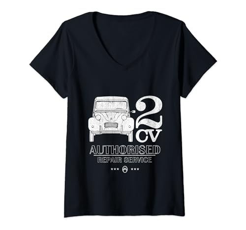 Citroën 2CV Autorizado Servicio de Reparación Logotipo Blanco Camiseta Cuello V