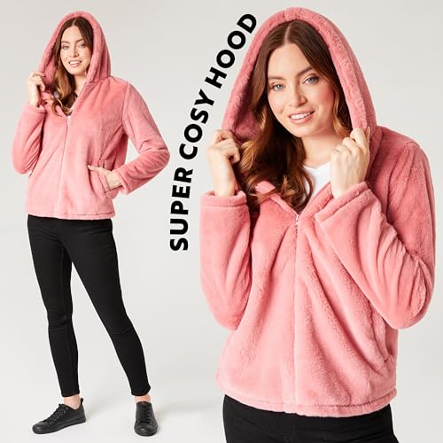 CityComfort Abrigo de Mujer con Capucha - Tallas S-XL, Abrigo Elegante de Invierno con Forro de Piel Sintética - Regalos Navidad (Rosa Oscuro,XL)