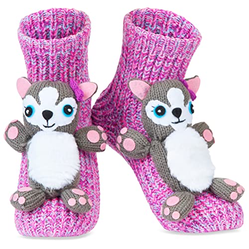 CityComfort Calcetines Antideslizantes Mujer, Zapatillas de Casa Punto Invierno Mullidos de Animales Unicornio Pingüino Gato, Calcetín Gordo Mujer Suave, Regalos Para Mujeres Niñas (Rosa)