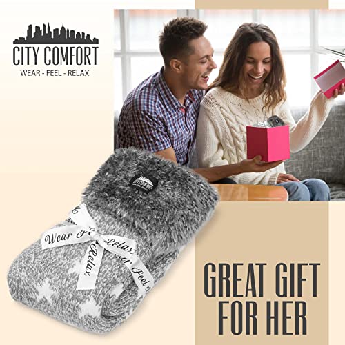 CityComfort Calcetines Mujer Invierno Antideslizantes de Forro Polar (Gris de dos tonos)