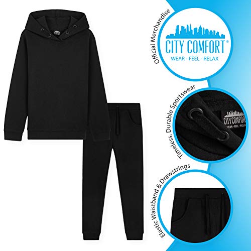 CityComfort Chandal Niña, Conjunto de 2 Piezas Sudadera con Capucha y Pantalon Chandal, Ropa Niño 100% Algodon, Regalos Para Niños Edad 3-14 Años (Negro, 7-8 años)