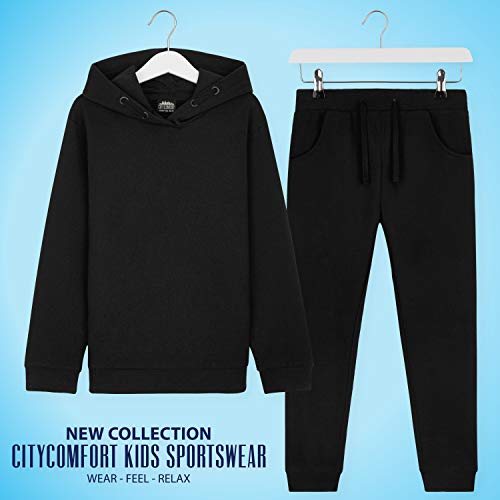 CityComfort Chandal Niña, Conjunto de 2 Piezas Sudadera con Capucha y Pantalon Chandal, Ropa Niño 100% Algodon, Regalos Para Niños Edad 3-14 Años (Negro, 7-8 años)