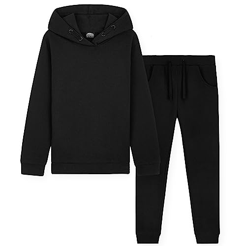 CityComfort Chandal Niña, Conjunto de 2 Piezas Sudadera con Capucha y Pantalon Chandal, Ropa Niño 100% Algodon, Regalos Para Niños Edad 3-14 Años (Negro, 7-8 años)