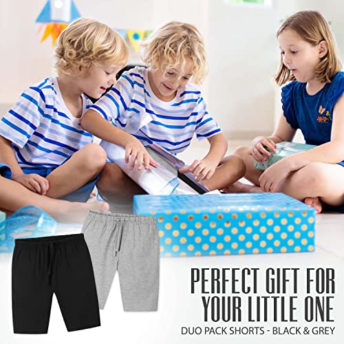 CityComfort Conjunto 2 Pantalones Cortos para niños | Paquete Doble en Azul Marino y carbón o Gris y Negro con Bolsillos para Deportes, Lounge, fútbol, Gimnasio (5/6 años, Gris y Negro)