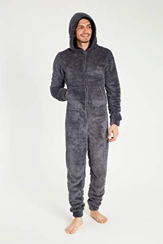 CityComfort Pijama Hombre Entero, Pijama Hombre de Una Pieza Mono con Cremallera, Pijamas Enteros de Polar para Adultos M-3XL (L, Gris Oscuro)