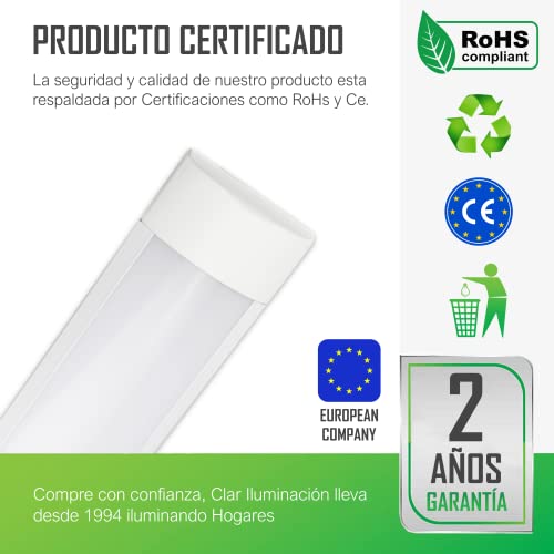 CLAR - Luminaria LED 60cm, Lamparas LED Techo 18W, Barras LED, Pantalla Lampara Techo, Barra Luz LED Techo 18W, Blanco Frío 6500K (Pack 2)