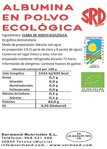 CLARA DE HUEVO EN POLVO ECOLÓGICA 350G (ALBUMINA) SIN ADITIVOS BOLSA ZIP