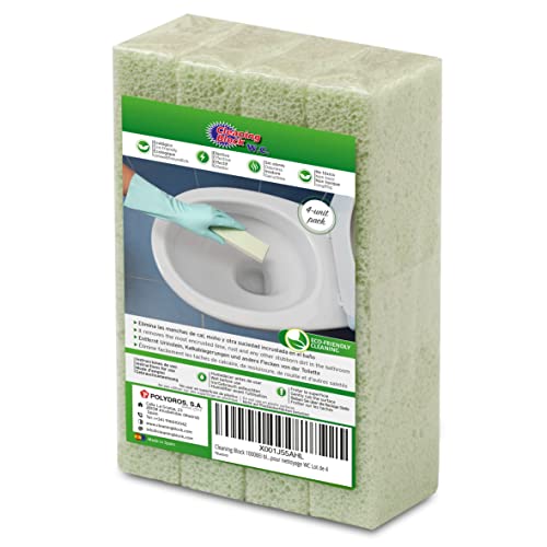 Cleaning Block WC - Pack de 4 barritas para eliminar manchas de cal, sarro y otra suciedad incrustada en inodoros, WC, lavabos, bañeras y otras superficies en el baño