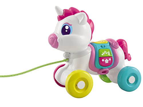 Clementoni Baby Arrastre de Unicornio, con Botones interactivos Que Incluyen Canciones y Sonidos para favorecer el Desarrollo Motor-Juguete bebé 6 Meses (17813), Color Blanco