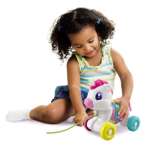 Clementoni Baby Arrastre de Unicornio, con Botones interactivos Que Incluyen Canciones y Sonidos para favorecer el Desarrollo Motor-Juguete bebé 6 Meses (17813), Color Blanco