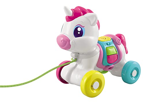 Clementoni Baby Arrastre de Unicornio, con Botones interactivos Que Incluyen Canciones y Sonidos para favorecer el Desarrollo Motor-Juguete bebé 6 Meses (17813), Color Blanco