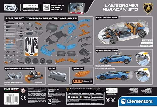 Clementoni - Laboratorio de Mecánica, Lamborghini Huracán STO, Juego para Montar Coche de Carreras, Juguete Científico Stem en Español, a Partir de 8 años (55481)