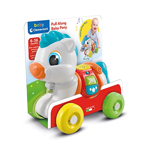 Clementoni-S7192048 Baby Pony-Un Arrastre de Unicornio, con Botones interactivos Que Incluyen Canciones y Sonidos, para favorecer el Desarrollo Motor-Juguete bebé 6 Meses (17812), Multicolor, Small