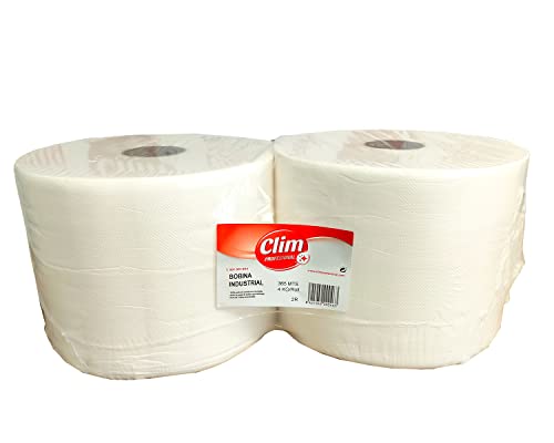 Clim Profesional Bobina Industrial Secamanos 2 Capas 100% Celulosa (Pack 2 bobinas). Ideal para Baños Públicos, Talleres, Cocinas y Areas de Alto Tráfico