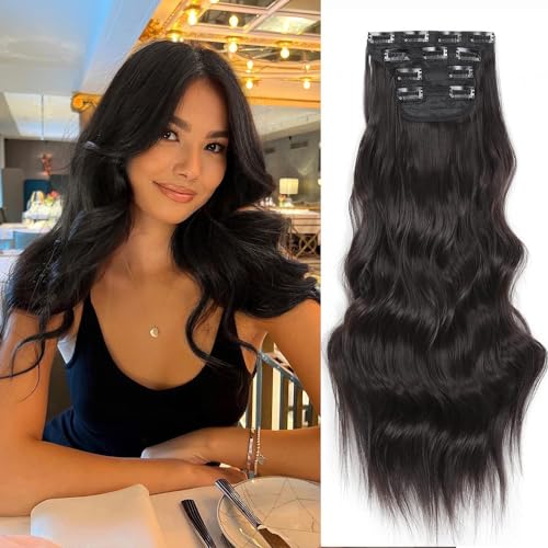 Clip in Hair Extensions Juego de 4 Piezas Rizado Clip de Extensión de Cabello, Piezas de Cabello Para Mujeres YDDM Fibras de Cabello Sintéticas