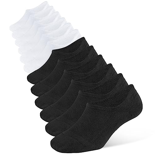 Closemate 6 pares Calcetines Invisibles Hombre Calcetines Bajos de Algodon Transpirables Cortos Verano Calcetines Antideslizantes Silicona Hombres y Mujeres (3Negro3Blanco, Tamaño L)