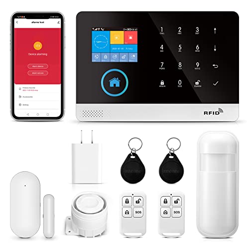 Clouree Sistema de Alarma WiFi 4G para la Seguridad del hogar, Alarma inalámbrica para el hogar, Kit de 8 Piezas con Sirena, sensores de Movimiento PIR, mandos a Distancia, sensores de Ventana/Puerta