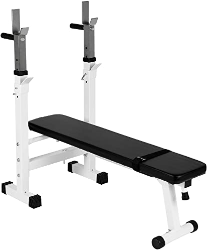 CLP Banco De Musculación Con Soporte Para Pesas I Equipo Deportivo Plegable Para Entrenar Grupos Musculares En Casa, Color:blanco