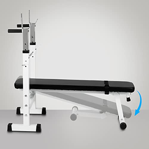 CLP Banco De Musculación Con Soporte Para Pesas I Equipo Deportivo Plegable Para Entrenar Grupos Musculares En Casa, Color:blanco