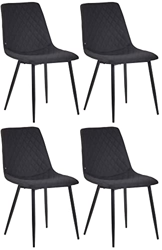 CLP Juego De 4 Silla De Comedor Telde En Tela I Set De 4 Sillas Acolchadas con Base Metálica I Butacas De Salón, Color:Negro