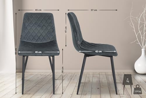 CLP Set De 4 Sillas De Comedor Telde En Terciopelo I Conjunto De 4 Sillas Tapizadas con Base Metálica De 4 Patas, Color:Gris Oscuro