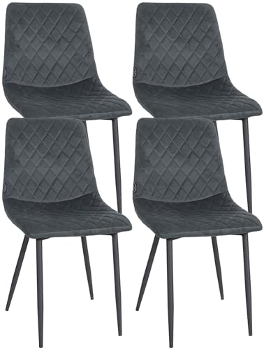 CLP Set De 4 Sillas De Comedor Telde En Terciopelo I Conjunto De 4 Sillas Tapizadas con Base Metálica De 4 Patas, Color:Gris Oscuro