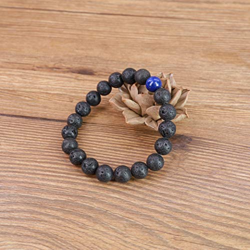 COAI® Pulsera de Cuentas Mala Meditación Lava y Lapislázuli para Hombre 10mm