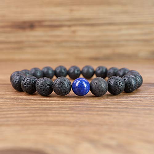 COAI® Pulsera de Cuentas Mala Meditación Lava y Lapislázuli para Hombre 10mm