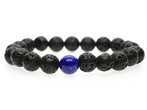 COAI® Pulsera de Cuentas Mala Meditación Lava y Lapislázuli para Hombre 10mm