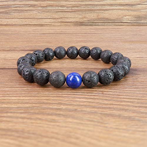 COAI® Pulsera de Cuentas Mala Meditación Lava y Lapislázuli para Hombre 10mm