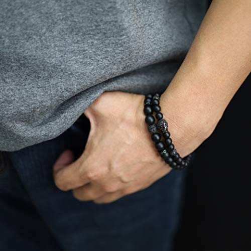 COAI Set Dos Pulseras para Hombre en ónice Mate y Amuleto Cráneo S