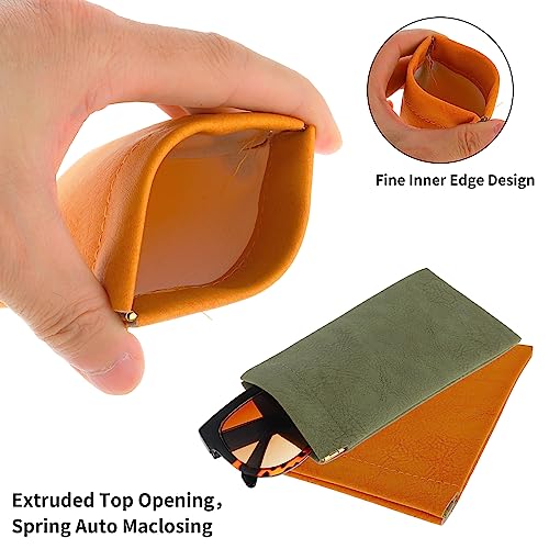 Cobee Estuche de cuero suave para gafas de sol, portátil, con cierre de pellizco, estuche de viaje para gafas de sol, bolsa de maquillaje para hombres y mujeres, 2 unidades (verde naranja)