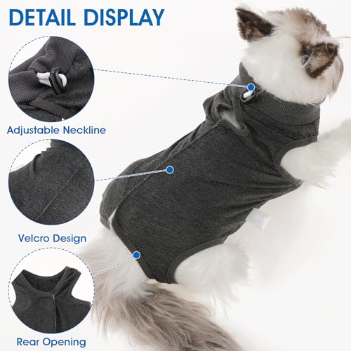 cobee Traje de recuperación Profesional para Gatos para heridas Abdominales o Enfermedades de la Piel Traje de recuperación de cirugía de Gatitos Collar Alternativa para Gatos(Talla M, Gris)