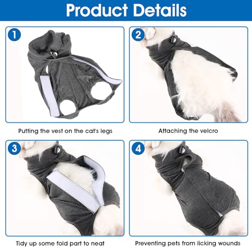 cobee Traje de recuperación Profesional para Gatos para heridas Abdominales o Enfermedades de la Piel Traje de recuperación de cirugía de Gatitos Collar Alternativa para Gatos(Talla M, Gris)